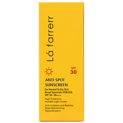 کرم ضد آفتاب و ضدلک بی رنگ پوست های خشک و معمولی SPF30 لافارر