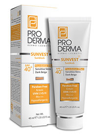 کرم ضد آفتاب فاقد جاذب های شیمیایی با +SPF40 پوشش کرم پودری (بز تیره )پرودرما