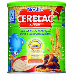 سرلاک گندم و تکه های خرما به همراه شیر