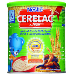 سرلاک گندم و تکه های خرما به همراه شیر