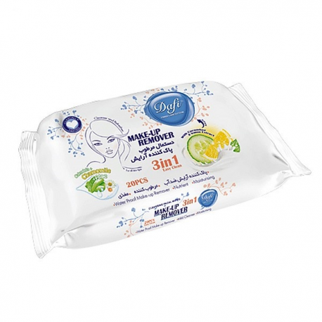 دستمال مرطوب پاک کننده آرایش دافی مدل ۳IN1 بسته ۲۰ عددی
